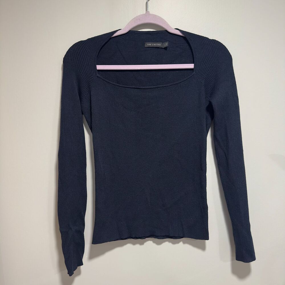 The Limited Ribbed Long Sleeve Top Navy Square Neck - L